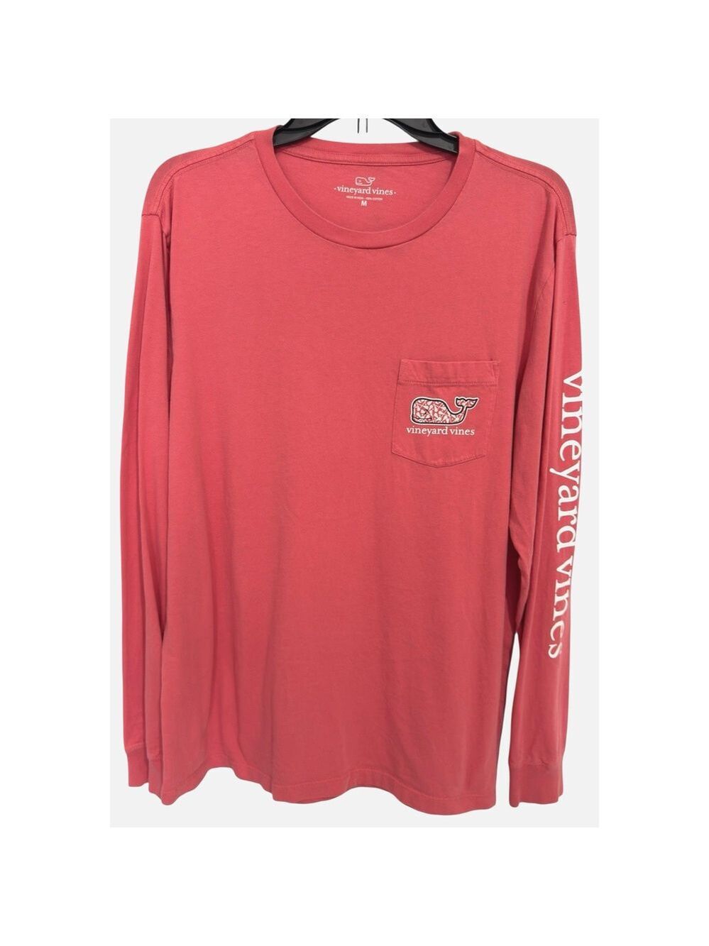 Vineyard Vines Mens Sz M Long Sleeve Lacrosse Tee Shirt Pink Whale EUC